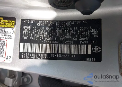 2005 Toyota Avalon Xl/Xls/Touring/Limited from USA, damaged, VIN 4T1BK36B75U042299